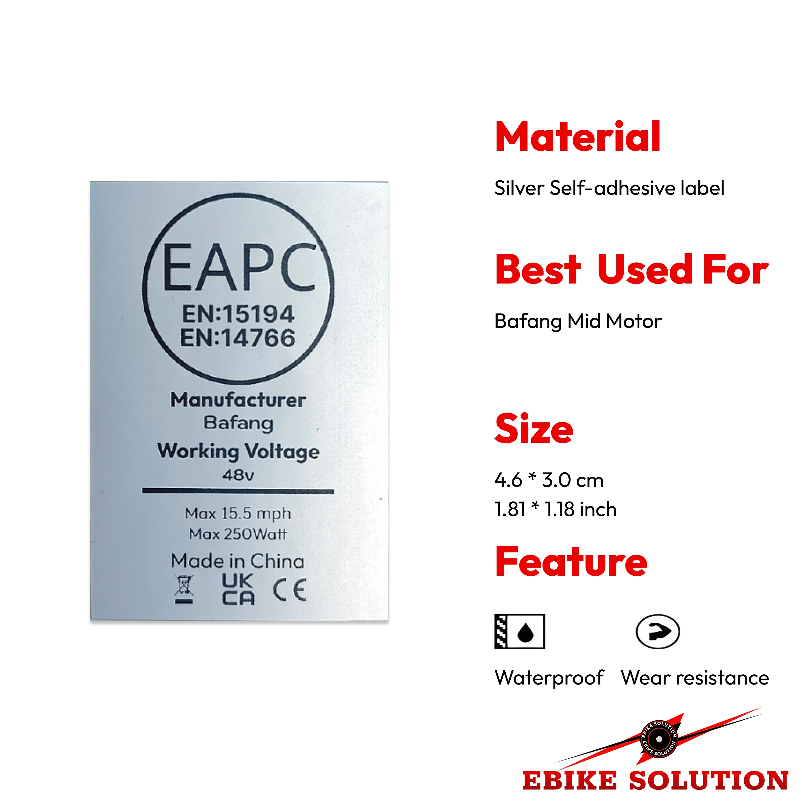 48v/36v 250w Ebike Bafang Legal Motor Silver Sticker Decal UK - Image 2