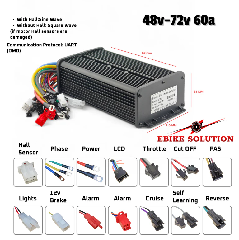 Ebike Controller 48-72V MQ 60A 4000W Sine Wave Dual Mode Self Learning - Image 2