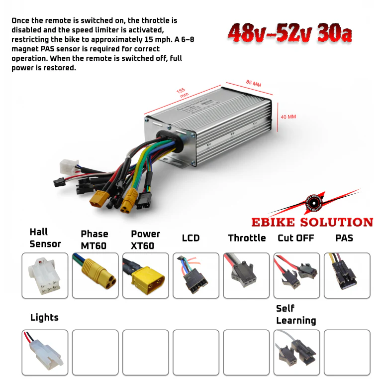 Ebike Controller MQ 48/52V 30A Remote Speed Limit Sine Wave Dual Mode - Image 2