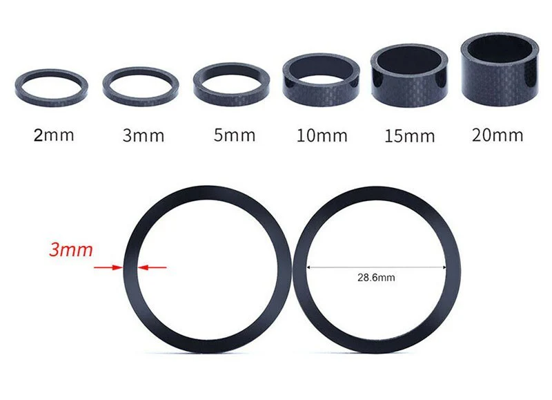 Stem Spacers Carbon Fiber Headset Fork Washer 1-1/8" Threadless Parts 11Pcs/Set - Image 3