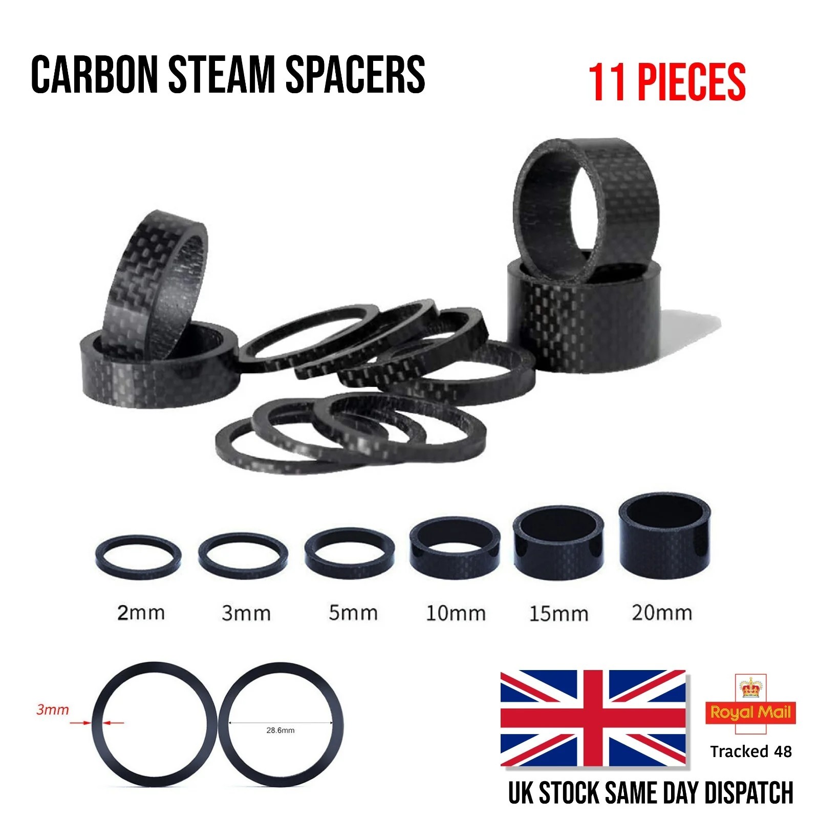 Stem Spacers Carbon Fiber Headset Fork Washer 1-1/8" Threadless Parts 11Pcs/Set - Image 4