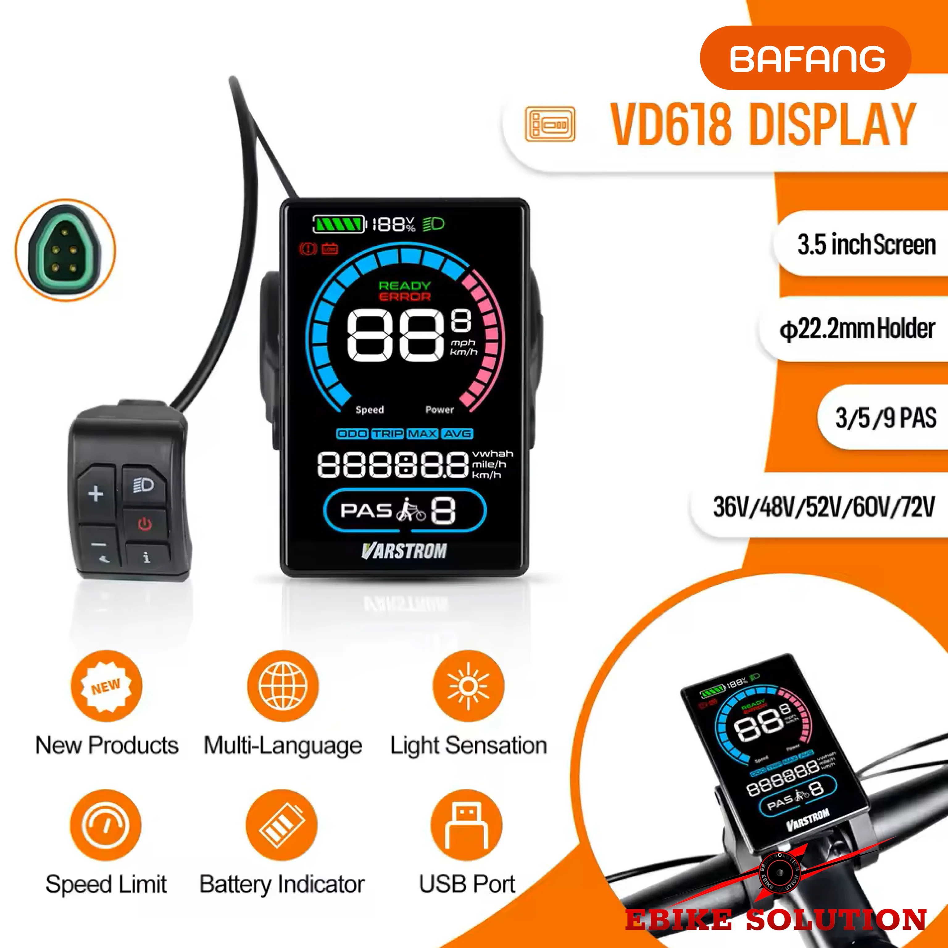 VD618 Display for BAFANG Kit Mid Dirve Kit (Triangle Connector) CAN System - Image 2